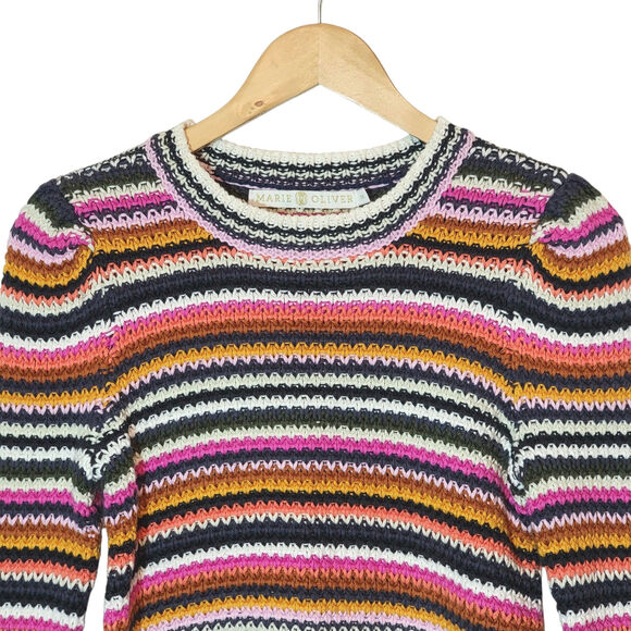 Marie Oliver Miley Rainbow Stripe Sweater Colorful Pullover Preppy Knit Size XS - Picture 2 of 13